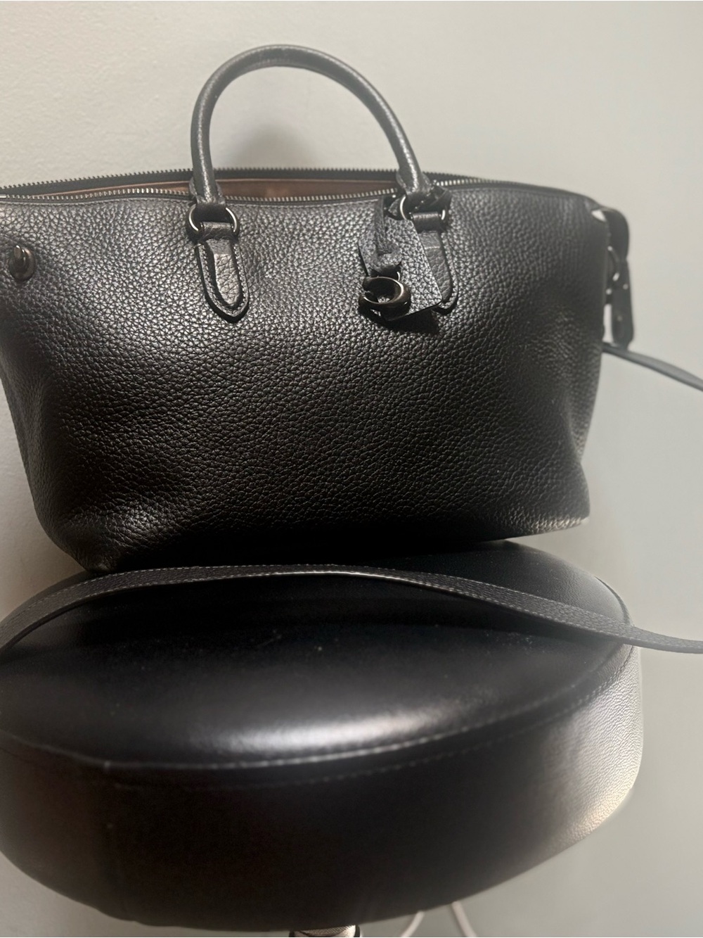 Genuine COACH Black Pebbled leather Satchel with Top Handles and Crossbody Strap